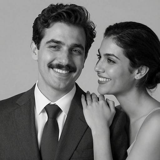 Vintage Black-and-White Smiling Couple Portrait