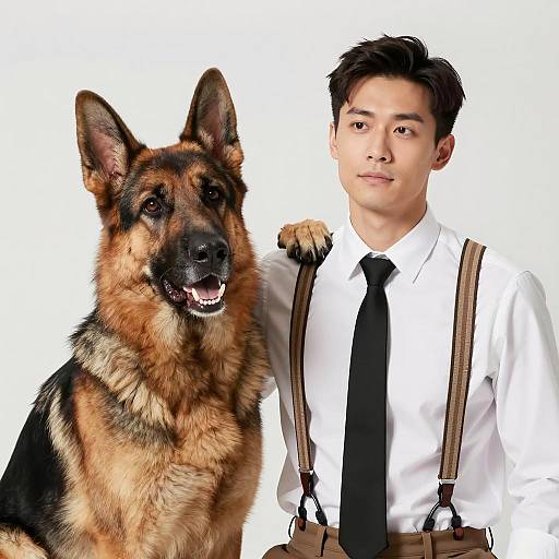 Man with German Shepherd Portrait