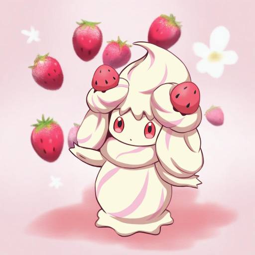 Illustration of Alcremie (strawberry sweet), pokemon in the style of Tsukemon