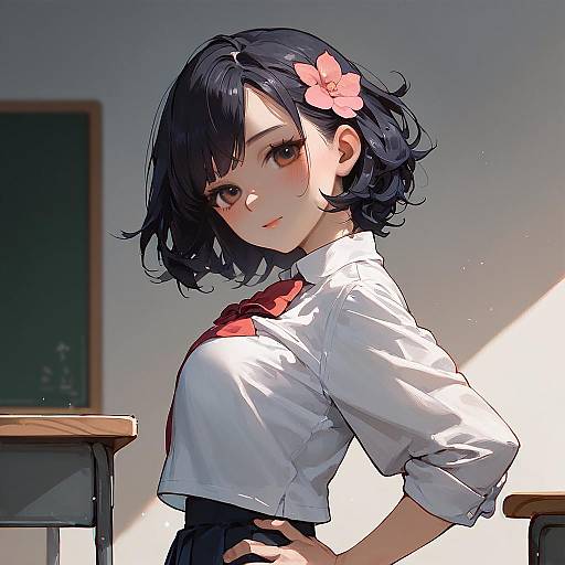 Worried Schoolgirl Standing, Hand on Hip