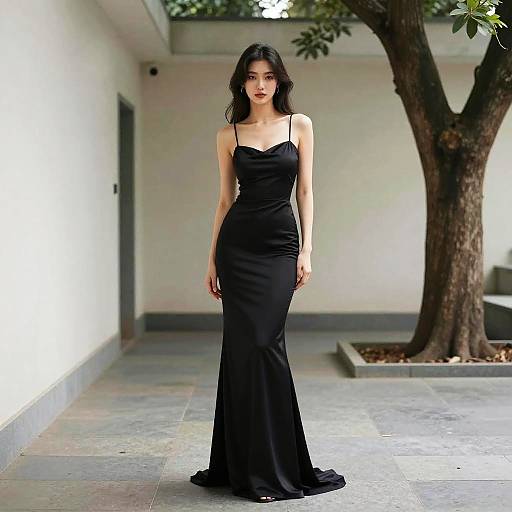 Woman in Black Dress with Tree