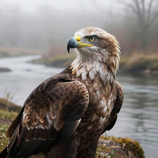 Majestic Eagle at Misty Riverbank