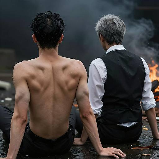 Intense Scene of Two Figures in Shadows