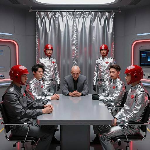 Futuristic Meeting with Mysterious Figures