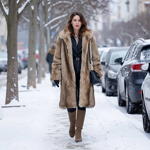 Confident Woman Walking in Winter City