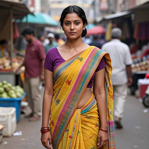 South Asian Woman in Vibrant Market