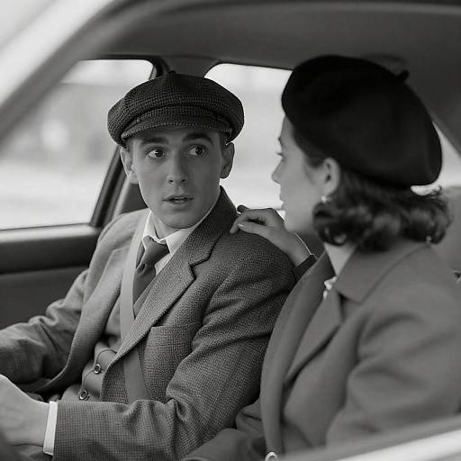 Surprised Man and Woman in Vintage Car