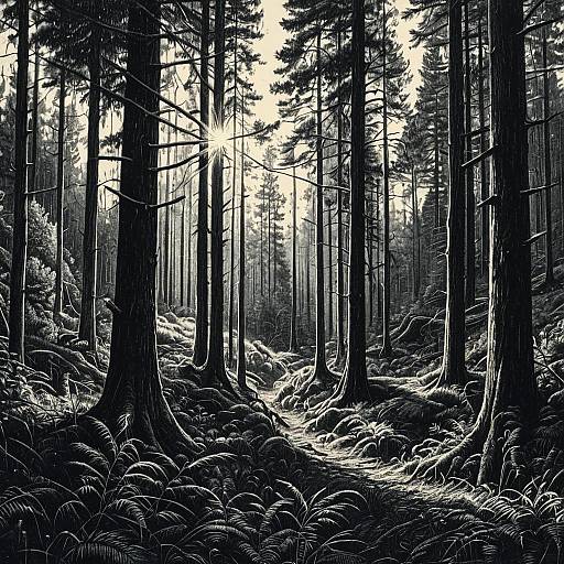 Detailed Pencil Sketch of Dense Forest