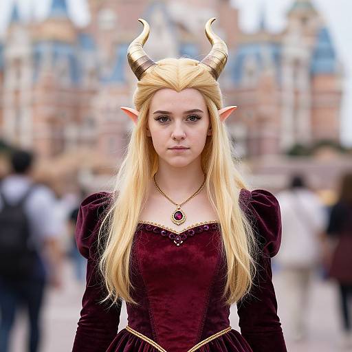 Woman in Fantasy Villain Costume with Horns