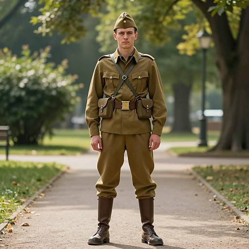 Man in Vintage Military Uniform Standing in Park