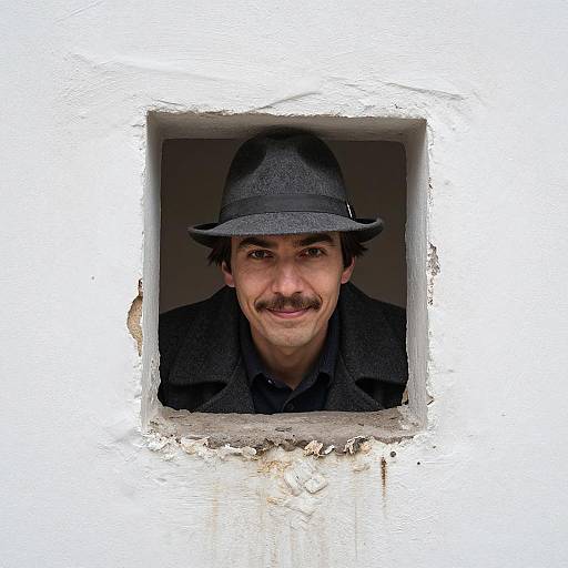 Man Peeking Through Jagged Wall Opening