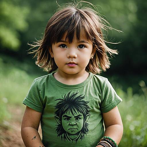 Young Child Wearing Green Trolls Shirt Outdoors