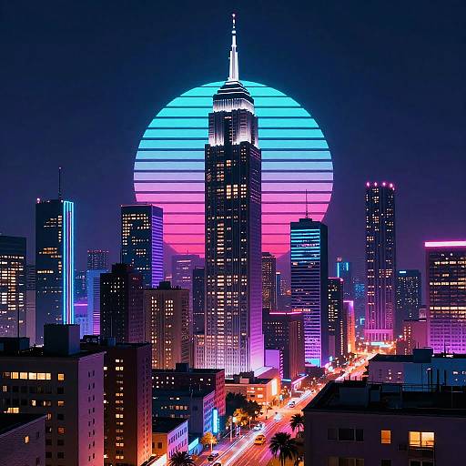 Retro-Futuristic Cyberpunk Cityscape Art