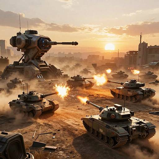 Atmospheric Sci-Fi Battlefield at Sunset