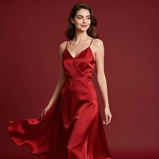 Elegant Red Silk Evening Dress Model