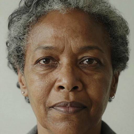 Photograph of a mature African-American woman with short, curly gray hair, dark brown eyes, and brown lipstick, against a plain white background.