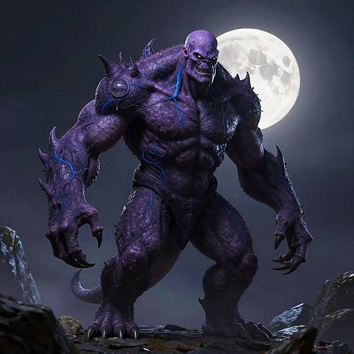 Bald Purple Monster Under Full Moon