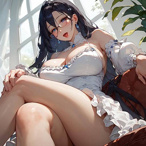 Seductive Anime Girl in Cafe Scene