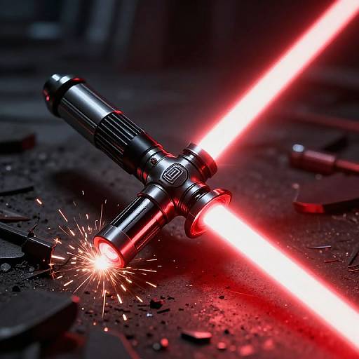 Realistic Red Lightsaber Cutting Metal