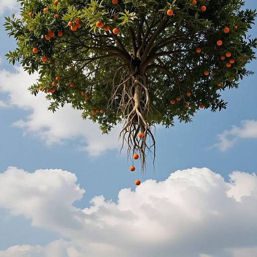Upside-Down Tree with Floating Fruits
