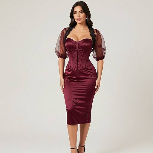 Elegant Burgundy Corset Sheath Dress