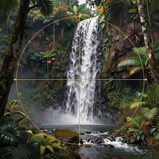 Lush Tropical Rainforest Waterfall Art