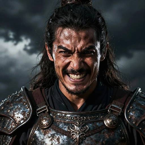 Fierce Warrior's Intense Battle Gaze