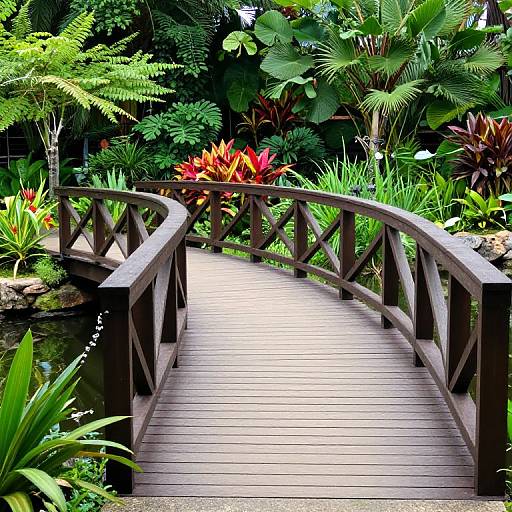 Curved Wooden Bridge in Serene Garden