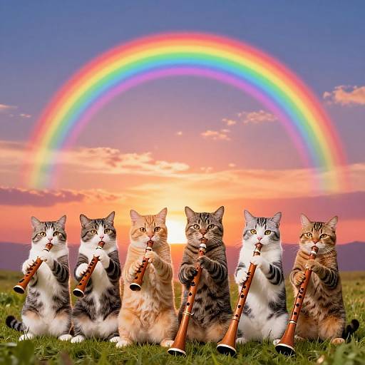 Musical Cats at Sunset Rainbow
