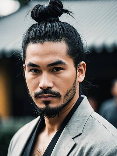 Realistic Asian Man with Bun