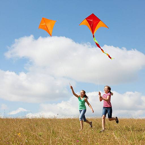 Children Flying Colorful Kites Joyfully