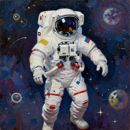 Retro Style Oil Painting of Astronaut in Space