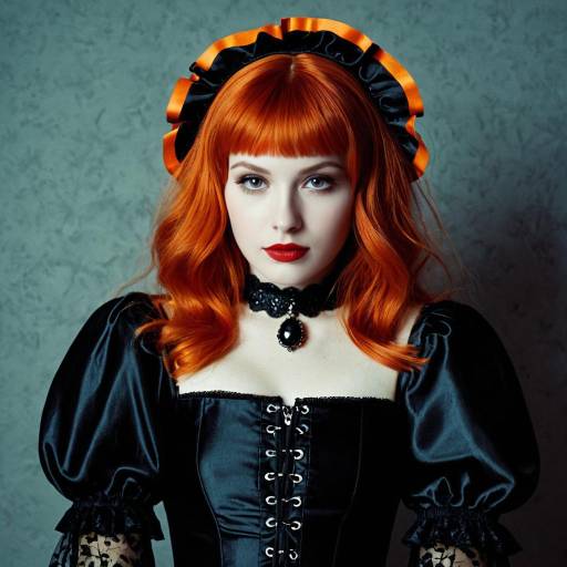 Woman in Vintage Gothic Dress with Red Hair