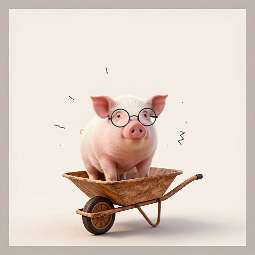 Playful Piglet Balancing on Wheelbarrow