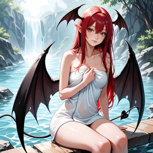 Demon Girl Relaxing in the Onsen