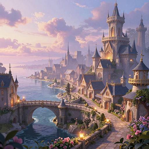 Enchanted Coastal Cityscape at Twilight