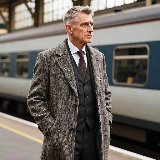 Older Gentleman with Short Undercut Hairstyle at Train Station