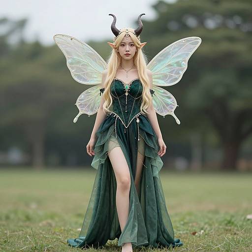 Enchanting Dark Green Fairy Girl