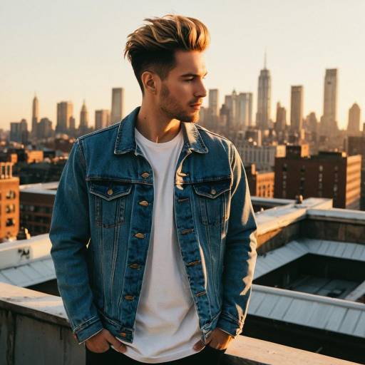 Young Man with Temple Fade Hairstyle on Rooftop