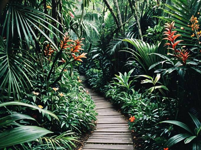 Pathway through Lush Floral Jungle