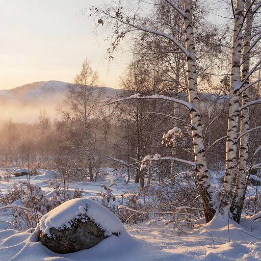 Snow-Laden Birch Thickets at Dawn