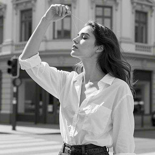Black and White Portrait of Woman with String