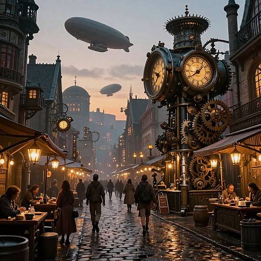Steampunk Cityscape Market at Dusk