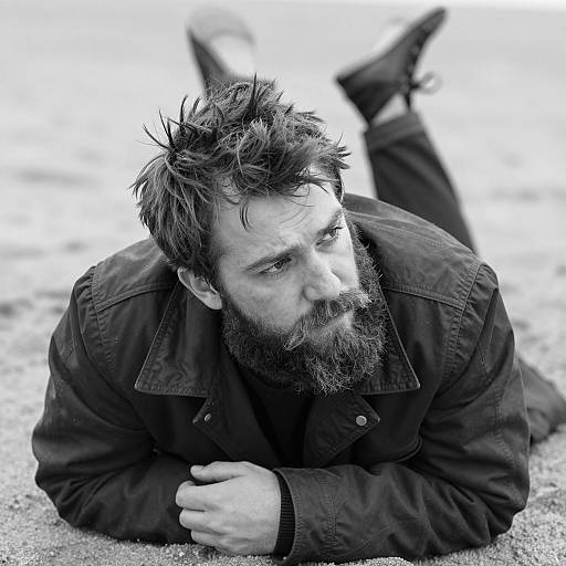 Grim Bearded Man in B&W Photography