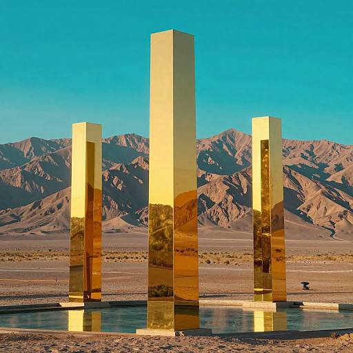 Golden Mirrored Pillars at Oasis