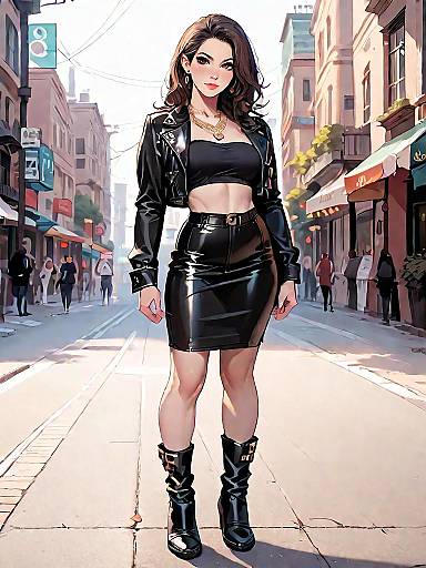 Urban Chic Woman in Faux Leather Outfit