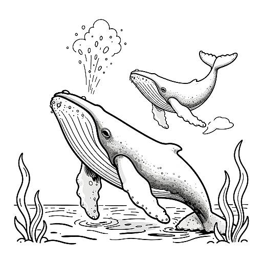 Minimalist Humpback Whales Line Art