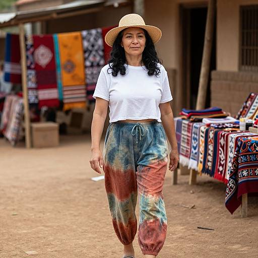 Serene Woman in Vibrant Rural Market