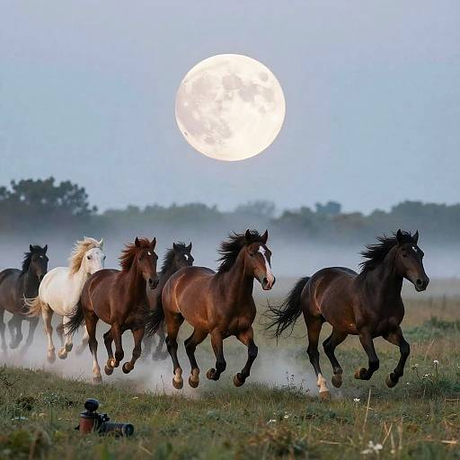 Wild Horses Under Massive Moon