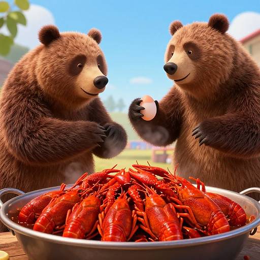 Grizzly Bears Crawfish Boil Pixar Style